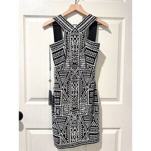 NWT Tadashi Shoji Regina Mini Dress Black White Embroidered Art Sleeveless Sz 0